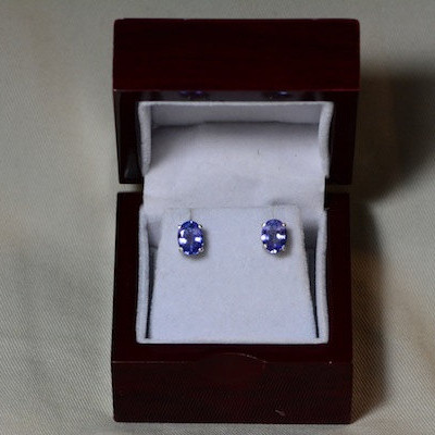 Tanzanite Earrings, Natural Tanzanite Stud Earrings 2.81 Carats Appraised at 1545.50 Sterling Silver Blue Tanzanite Jewellery