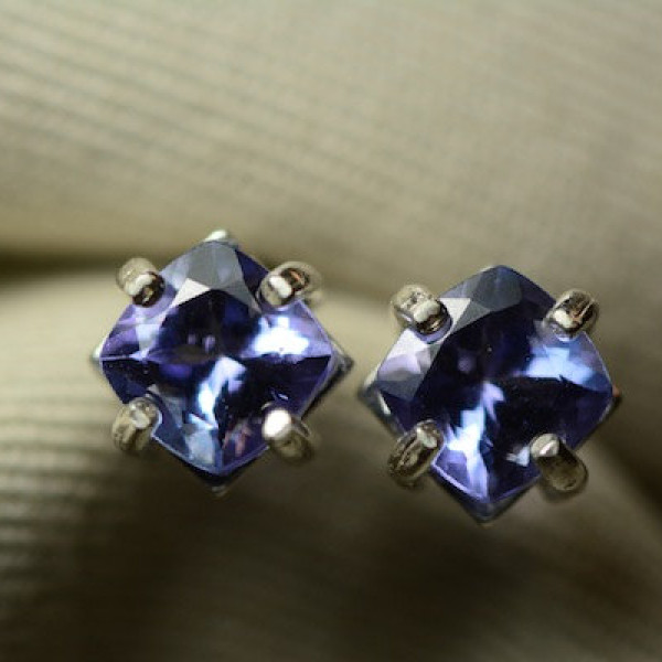 Tanzanite Earrings, Tanzanite Stud Earrings 2.39 Carat Appraised 1314.50, Sterling Silver Tanzanite Jewelry, Cushion Cut