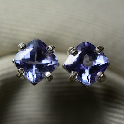 Tanzanite Earrings, Tanzanite Stud Earrings 2.97 Carat Appraised 1633.50, Sterling Silver Tanzanite Jewelry, Cushion Cut