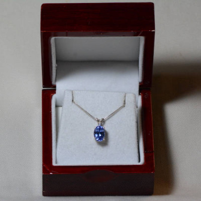 Tanzanite Necklace, Certified 2.92 Carat Genuine Tanzanite Pendant, Oval Cut, Sterling Silver, Anniversary Birthday Christmas Jewelry Gift