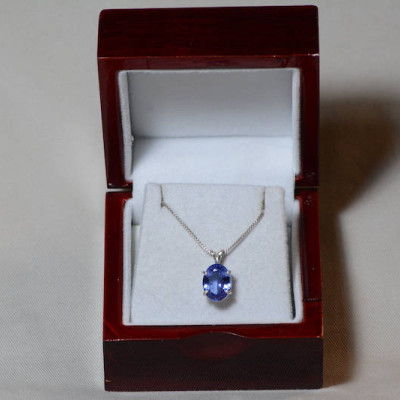 Tanzanite Necklace, Certified 4.1 Carat Genuine Tanzanite Pendant, Oval Cut, Sterling Silver, Anniversary Birthday Christmas Jewelry Gift