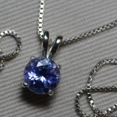 Tanzanite Necklace, Certified Tanzanite Pendant 1.43 Carats Round Cut, Sterling Silver, Real Genuine Natural Blue Tanzanite Jewelry