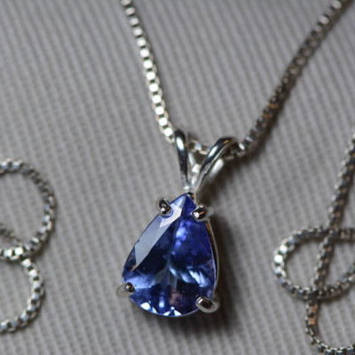 Tanzanite Necklace, Certified Tanzanite Pendant 1.51 Carats Pear Cut, Sterling Silver, Real Genuine Natural Blue Tanzanite Jewelry