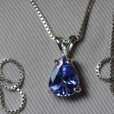 Tanzanite Necklace, Certified Tanzanite Pendant 1.51 Carats Pear Cut, Sterling Silver, Real Genuine Natural Blue Tanzanite Jewelry