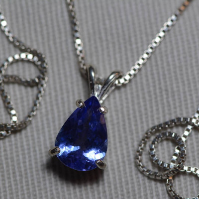 Tanzanite Necklace, Certified Tanzanite Pendant 1.76 Carats Pear Cut, Sterling Silver, Real Genuine Natural Blue Tanzanite Jewelry