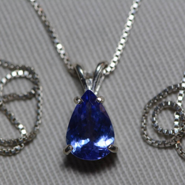 Tanzanite Necklace, Certified Tanzanite Pendant 1.76 Carats Pear Cut, Sterling Silver, Real Genuine Natural Blue Tanzanite Jewelry