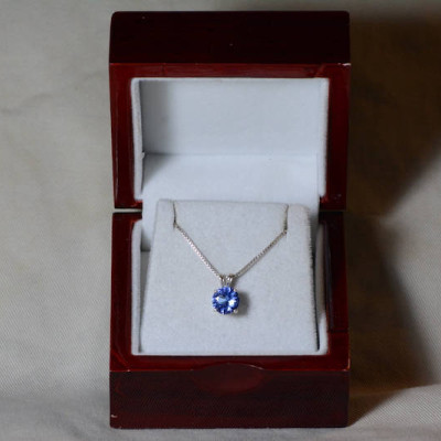Tanzanite Necklace, Certified Tanzanite Pendant 1.83 Carats Round Cut, Sterling Silver, Real Genuine Natural Blue Tanzanite Jewelry