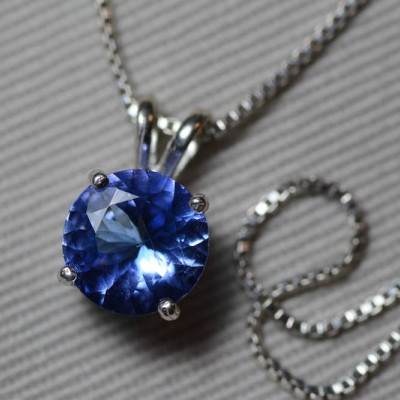 Tanzanite Necklace, Certified Tanzanite Pendant 1.83 Carats Round Cut, Sterling Silver, Real Genuine Natural Blue Tanzanite Jewelry