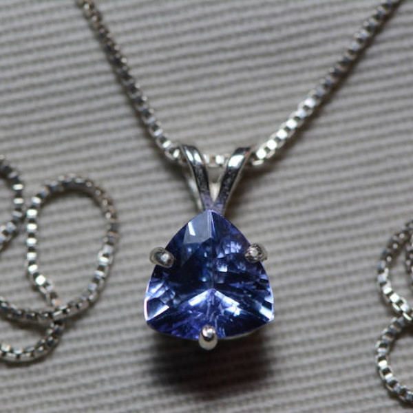 Tanzanite Necklace, Certified Tanzanite Pendant 1.91 Carats Trillion Cut, Sterling Silver, Real Genuine Natural Blue Tanzanite Jewellery