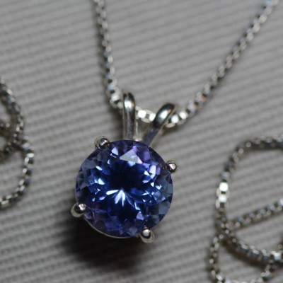 Tanzanite Necklace, Certified Tanzanite Pendant 2.23 Carats Round Cut, Sterling Silver, Real Genuine Natural Blue Tanzanite Jewelry