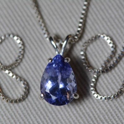 Tanzanite Necklace, Certified Tanzanite Pendant 2.29 Carats Pear Cut, Sterling Silver, Real Genuine Natural Blue Tanzanite Jewelry