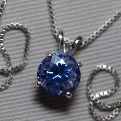 Tanzanite Necklace, Certified Tanzanite Pendant 2.34 Carats Round Cut, Sterling Silver, Real Genuine Natural Blue Tanzanite Jewelry