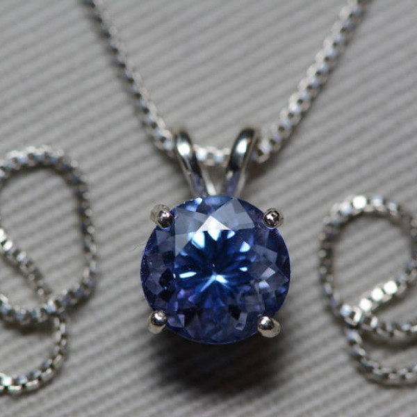 Tanzanite Necklace, Certified Tanzanite Pendant 2.34 Carats Round Cut, Sterling Silver, Real Genuine Natural Blue Tanzanite Jewelry