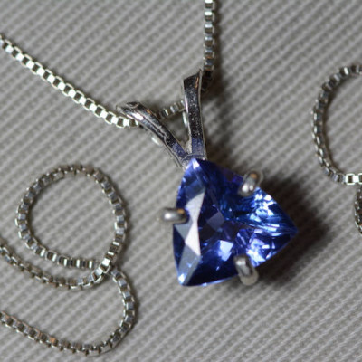 Tanzanite Necklace, Certified Tanzanite Pendant 2.34 Carats Trillion Cut, Sterling Silver, Anniversary Birthday Christmas Gift Blue Jewelry