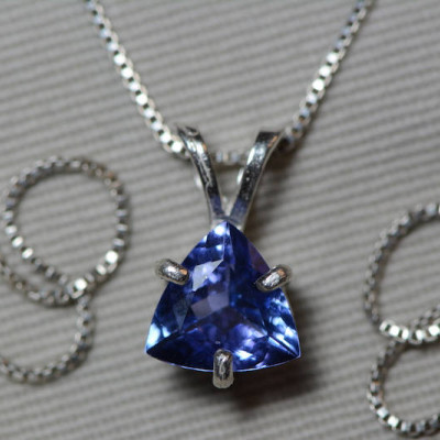 Tanzanite Necklace, Certified Tanzanite Pendant 2.34 Carats Trillion Cut, Sterling Silver, Anniversary Birthday Christmas Gift Blue Jewelry