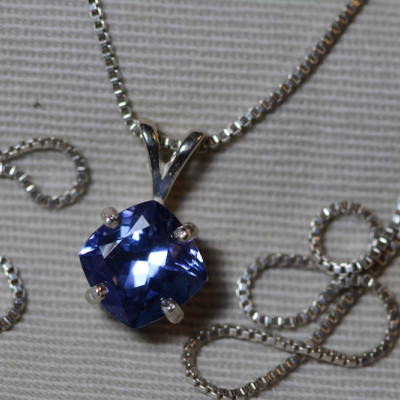 Tanzanite Necklace, Certified Tanzanite Pendant 2.45 Carats Cushion Cut, Sterling Silver, Real Genuine Natural Blue Tanzanite Jewelry