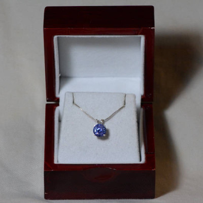 Tanzanite Necklace, Certified Tanzanite Pendant 2.61 Carats Round Cut, Sterling Silver, Anniversary Birthday Christmas Gift Blue Tanzanite