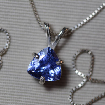 Tanzanite Necklace, Certified Tanzanite Pendant 2.93 Carats Trillion Cut, Sterling Silver, Anniversary Birthday Christmas Gift Blue Jewelry