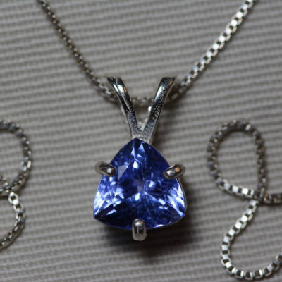 Tanzanite Necklace, Certified Tanzanite Pendant 2.93 Carats Trillion Cut, Sterling Silver, Anniversary Birthday Christmas Gift Blue Jewelry