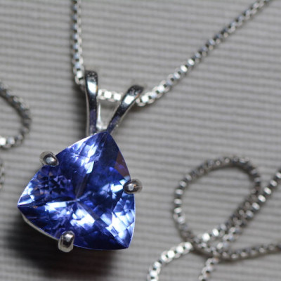 Tanzanite Necklace, Certified Tanzanite Pendant 3.14 Carats Trillion Cut, Sterling Silver, Anniversary Birthday Christmas Gift Blue Jewelry