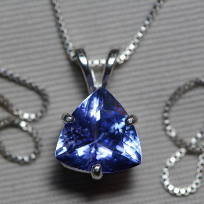 Tanzanite Necklace, Certified Tanzanite Pendant 3.14 Carats Trillion Cut, Sterling Silver, Anniversary Birthday Christmas Gift Blue Jewelry