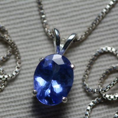 Tanzanite Necklace, 1.66 Carat Tanzanite Pendant, Oval Cut, Sterling Silver, Real Genuine Natural Blue Tanzanite