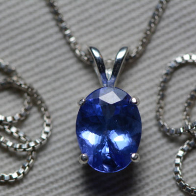 Tanzanite Necklace, 1.66 Carat Tanzanite Pendant, Oval Cut, Sterling Silver, Real Genuine Natural Blue Tanzanite