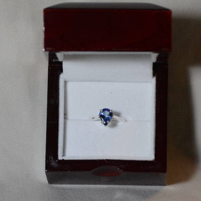 Tanzanite Ring, 1.30 Carat Tanzanite Solitaire Ring, Sterling Silver, Certified, Pear Cut, Birthday Anniversary Christmas Engagement