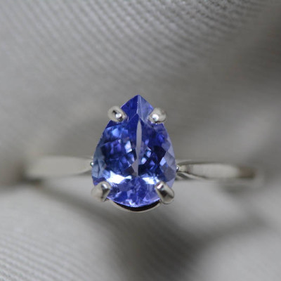 Tanzanite Ring, 1.39 Carat Tanzanite Solitaire Ring, Sterling Silver, Certified, Pear Cut, Birthday Anniversary Christmas Engagement
