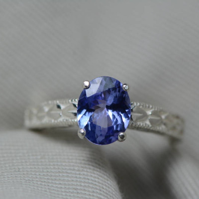 Tanzanite Ring, 1.62 Carat Tanzanite Solitaire Ring, Sterling Silver, Certified, Oval Cut, Birthday Anniversary Christmas Engagement