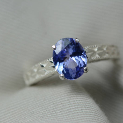 Tanzanite Ring, 1.62 Carat Tanzanite Solitaire Ring, Sterling Silver, Certified, Oval Cut, Birthday Anniversary Christmas Engagement