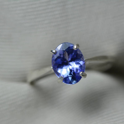 Tanzanite Ring, 1.66 Carat Tanzanite Solitaire Ring, Sterling Silver, Certified, Oval Cut, Birthday Anniversary Christmas Engagement