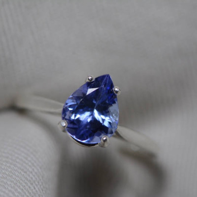 Tanzanite Ring, 1.94 Carat Tanzanite Solitaire Ring, Sterling Silver, Certified, Pear Cut, Birthday Anniversary Christmas Engagement