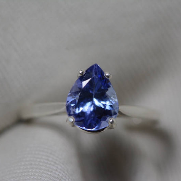 Tanzanite Ring, 1.94 Carat Tanzanite Solitaire Ring, Sterling Silver, Certified, Pear Cut, Birthday Anniversary Christmas Engagement