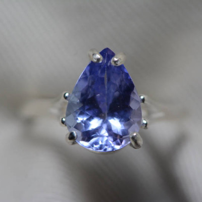 Tanzanite Ring, 3.01 Carat Tanzanite Solitaire Ring, Sterling Silver, Certified, Pear Cut, Birthday Anniversary Christmas Engagement