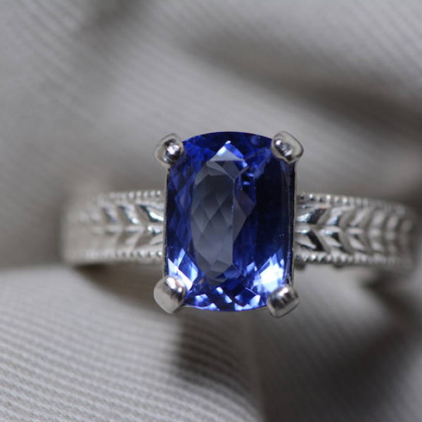 Tanzanite Ring, 3.34 Carat Tanzanite Solitaire Ring, Sterling Silver, Certified, Cushion Cut, Size 7, Real Genuine Natural Blue Tanzanite