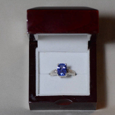 Tanzanite Ring, 3.35 Carat Tanzanite Solitaire Ring, Sterling Silver, Certified, Cushion Cut, Size 7, Real Genuine Natural Blue Tanzanite