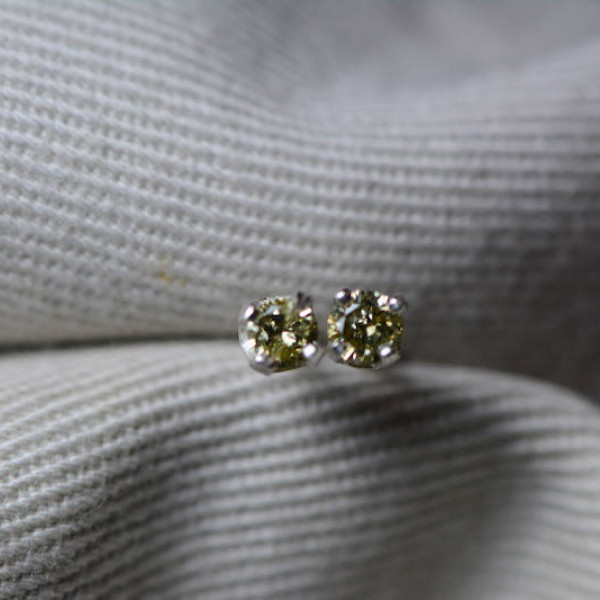 Yellow Diamond Stud Earrings, 0.17 Carats, Sterling Silver, Genuine Natural Real Diamond, Christmas Present For Her, Stocking Stuffer