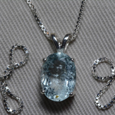 Aquamarine Necklace, Aquamarine Pendant 3.00 Carats Appraised At 450.00 On 18" Sterling Silver, Genuine Real Natural, March Birthstone Aquamarine Necklace, Aquamarine Pendant 3.00 Carats Appraised At 450.00 On 18" Sterling Silver, Genuine Real Natural, March Birthstone