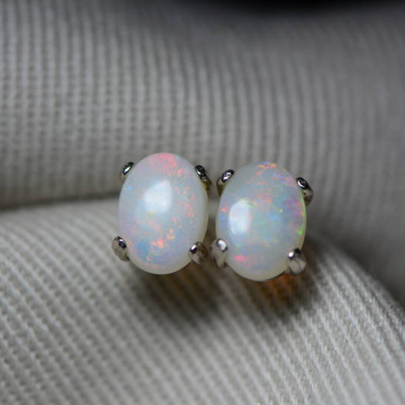 Australian Opal Earrings, 1.04 Carat Natural Solid Cabochon Opal Studs ...