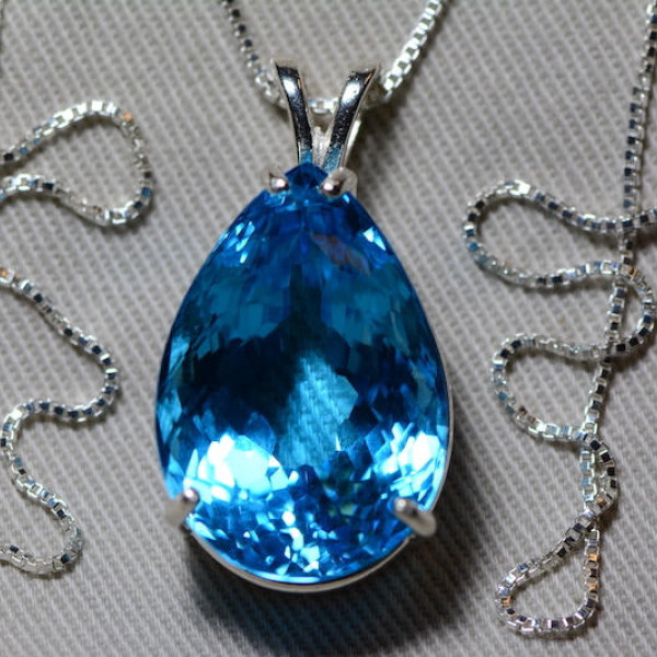Blue Topaz Necklace, Topaz Pendant, 35.81 Carat Certified At 1,800.00 ...
