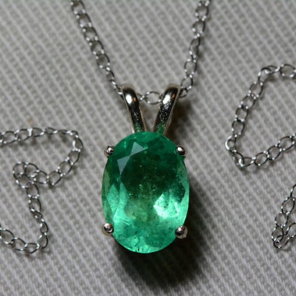 Emerald Necklace, 18K White Gold Colombian Emerald Pendant 1.74 Carat ...