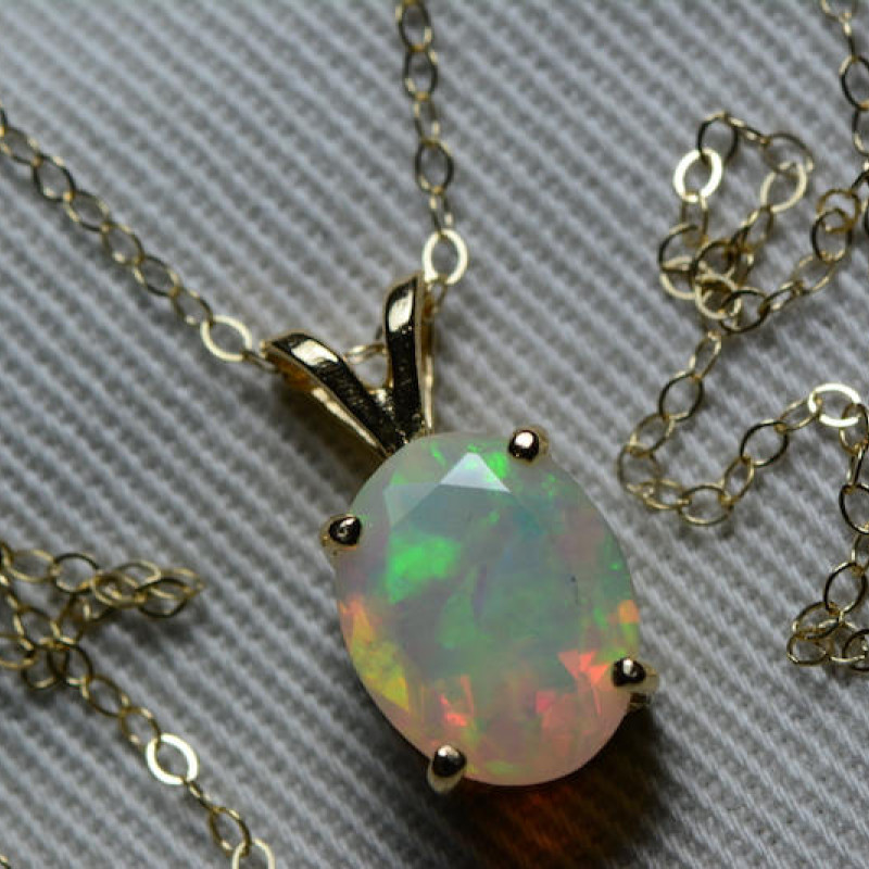 Opal Necklace, 18k White Gold Faceted Opal Pendant 1.50 Carat ...