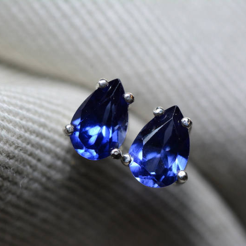 Sapphire Earrings, Blue Sapphire Stud Earrings 1.17 Carat Certified 925