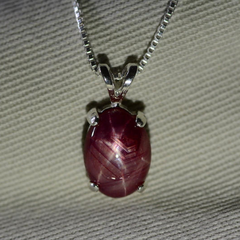 Star Ruby Necklace, Certified Genuine 4.00 Carat Star Ruby Cabochon ...