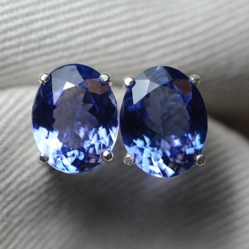 Sterling Silver Tanzanite Color Cubic Zirconia Emerald Cut Stud Earrings - 4ct