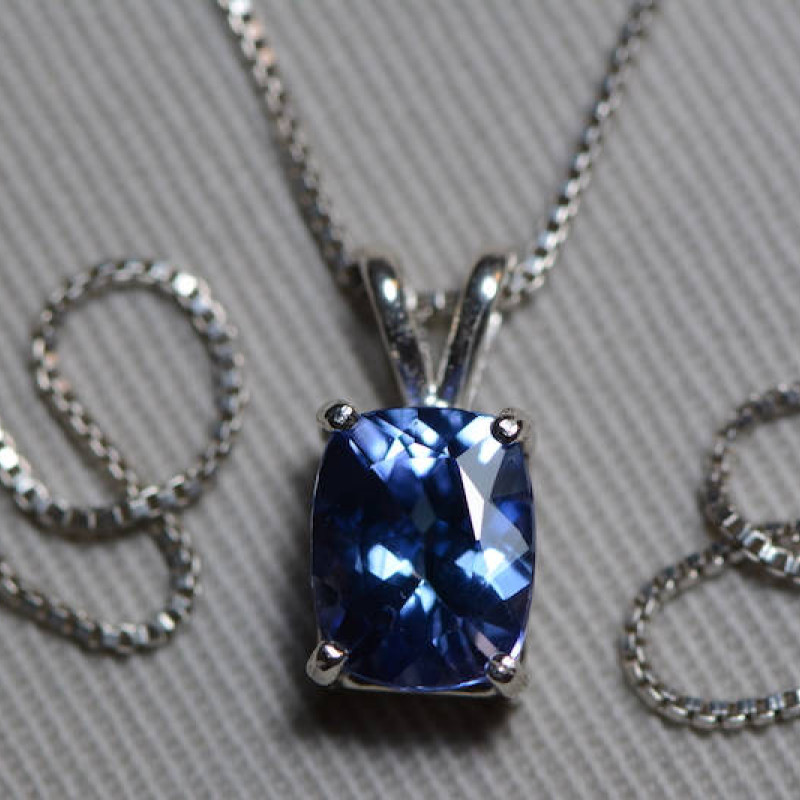 Tanzanite Necklace, Certified Tanzanite Pendant 2.28 Carats Cushion Cut