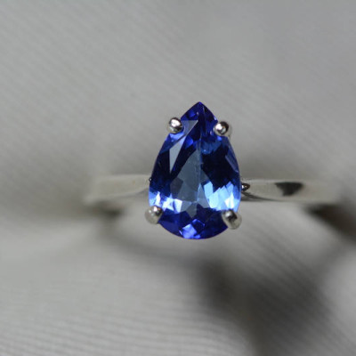 Tanzanite Ring, 1.58 Carat Tanzanite Solitaire Ring, Sterling Silver, Certified, Pear Cut, Birthday Anniversary Christmas Engagement Tanzanite Ring, 1.58 Carat Tanzanite Solitaire Ring, Sterling Silver, Certified, Pear Cut, Birthday Anniversary Christmas Engagement