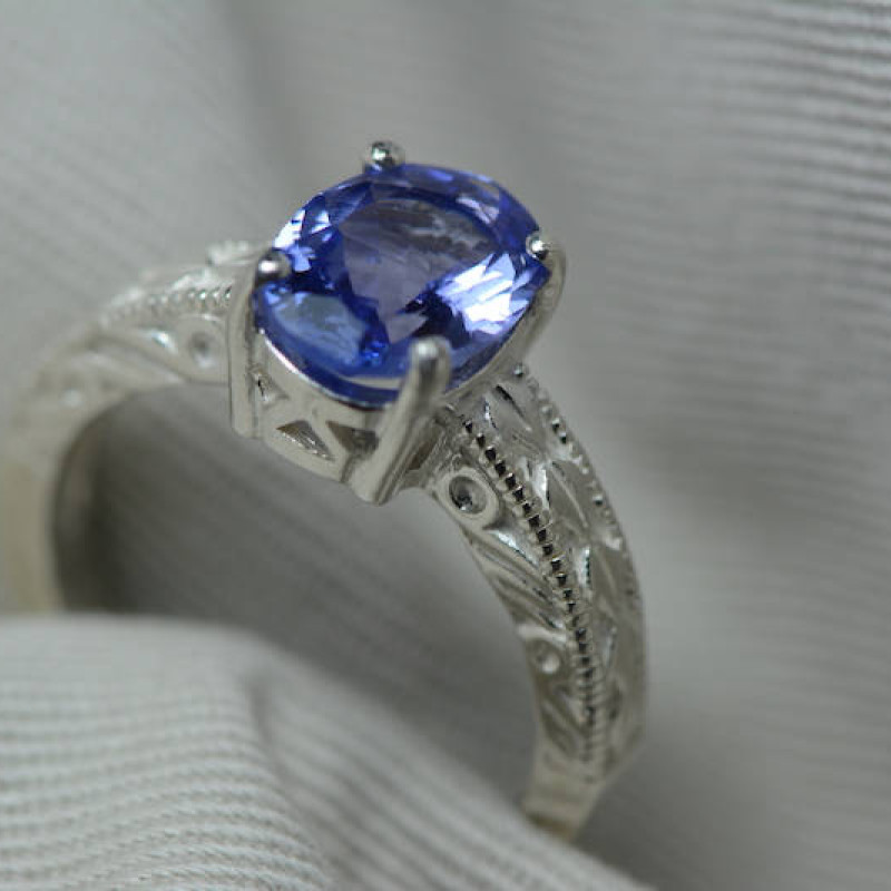 Tanzanite Ring, 2.00 Carat Tanzanite Solitaire Ring, Sterling Silver ...