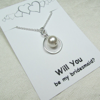 Ask Bridesmaid Jewelry Set of 6 Will You Be My Bridesmaid Gift Card Pearl Infinity Necklace Pearl Bridesmaid Necklace Wedding Jewelry
